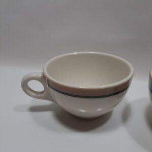 Syracuse China Tan & Green Striped Coffee Cups Set Of 2